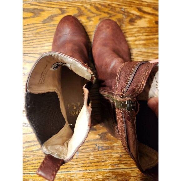 Frye | Anna Gore Brown Biker Buckle Boot Sz 6.5 - Picture 6 of 7